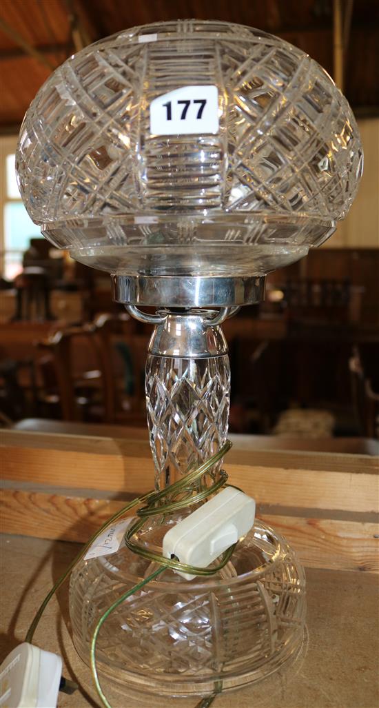 Mushroom topped cut glass table lamp